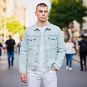 True Religion Men's Jesse SN Trucker Jacket Sz Large Light Blossom Wash Blue NWT